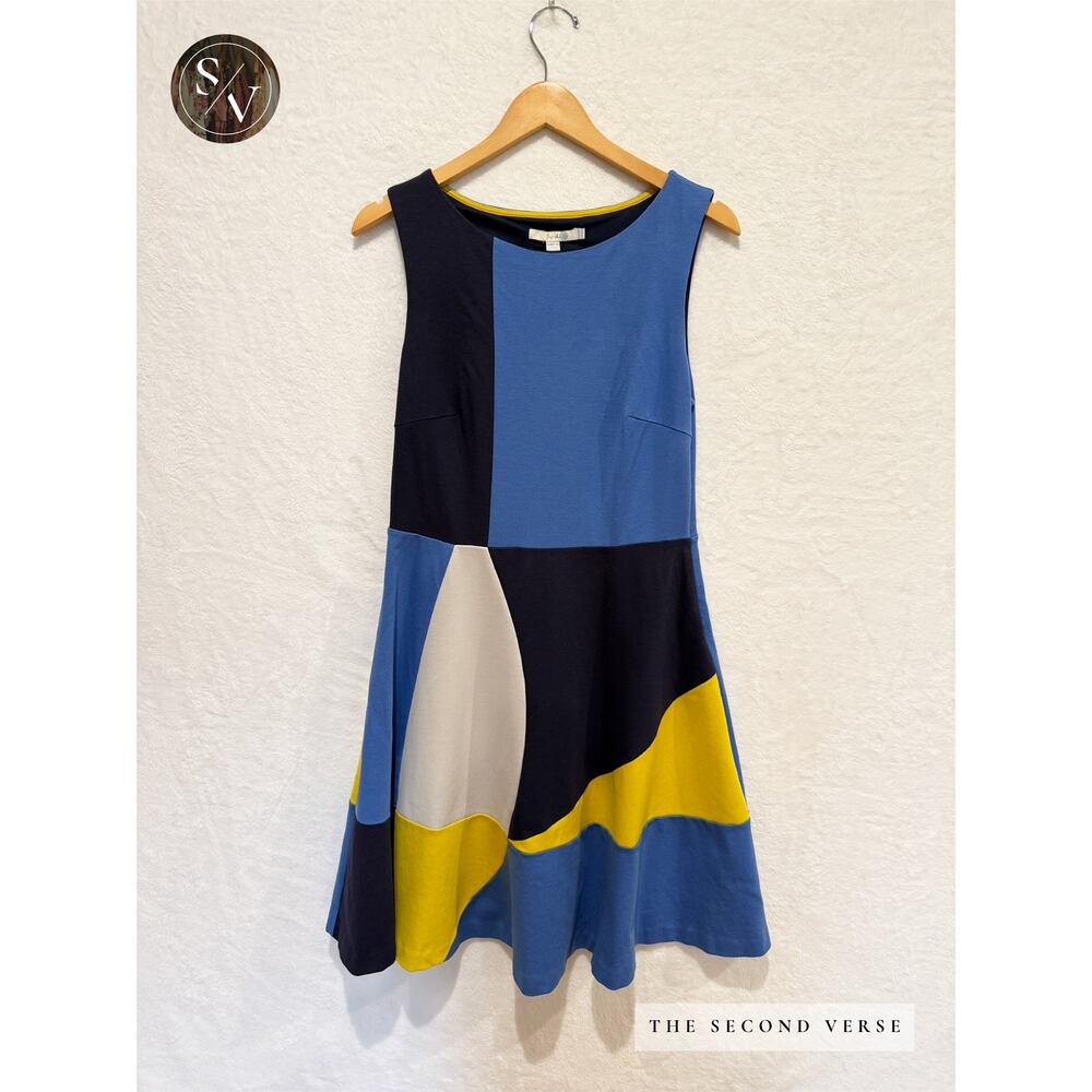 Boden Matilda Ponte Midi Dress Colorblock Navy Yellow Blue Size 10 - Picture 2 of 9